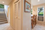 The staircase leads to the master bedroom and bathroom